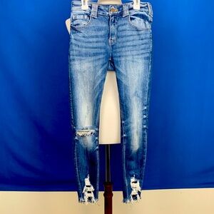 Kancan mid rise ankle skinny distressed jeans